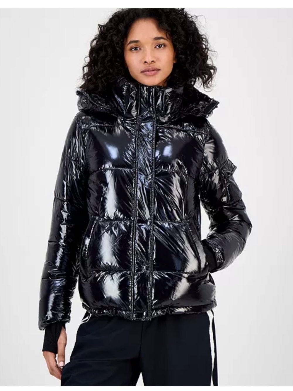 S13 New York Lacquer High-Shine Quilted Down Puffer Jacket Black Medium